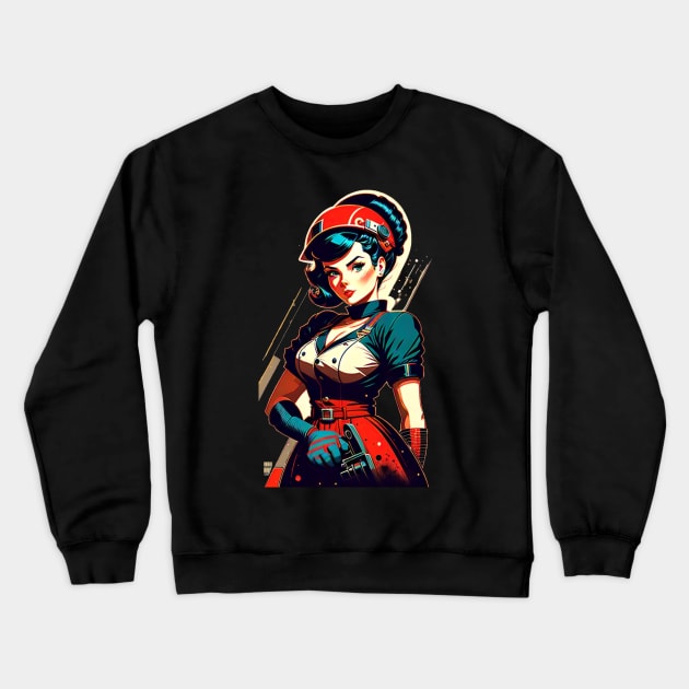 Space Pin-Up Girl Crewneck Sweatshirt by Doctor Doom's Generic Latverian Storefront